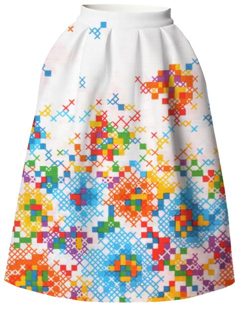 Pop Retro Geometric Rainbow Neoprene Skirt