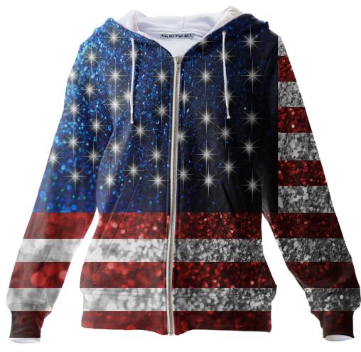 American Flag in Glitter Zip Hoodie