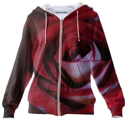 Red Rose Center Zip Hoodie
