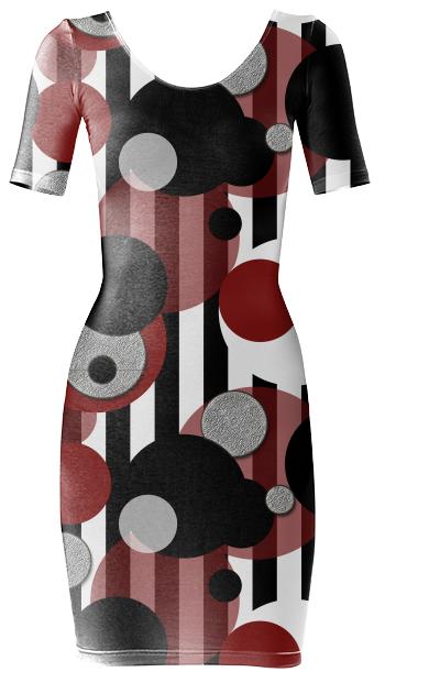 Black White Red Stripes Dots Bodycon Dress