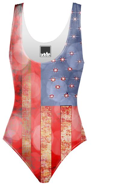American Flag Bokeh Swimsuit