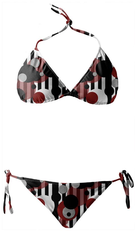 Black White Stripes Red Dots Bikini