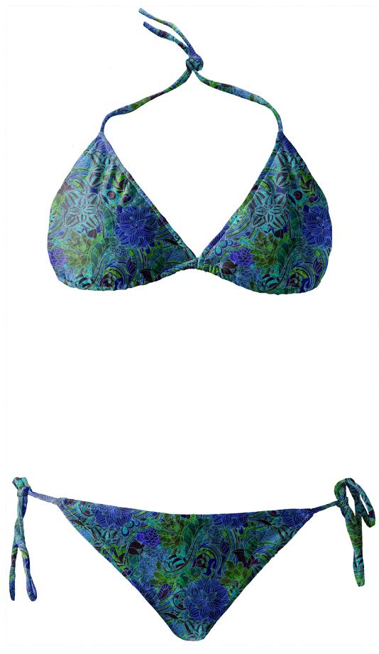 Blue Green Flower Pattern Bikini