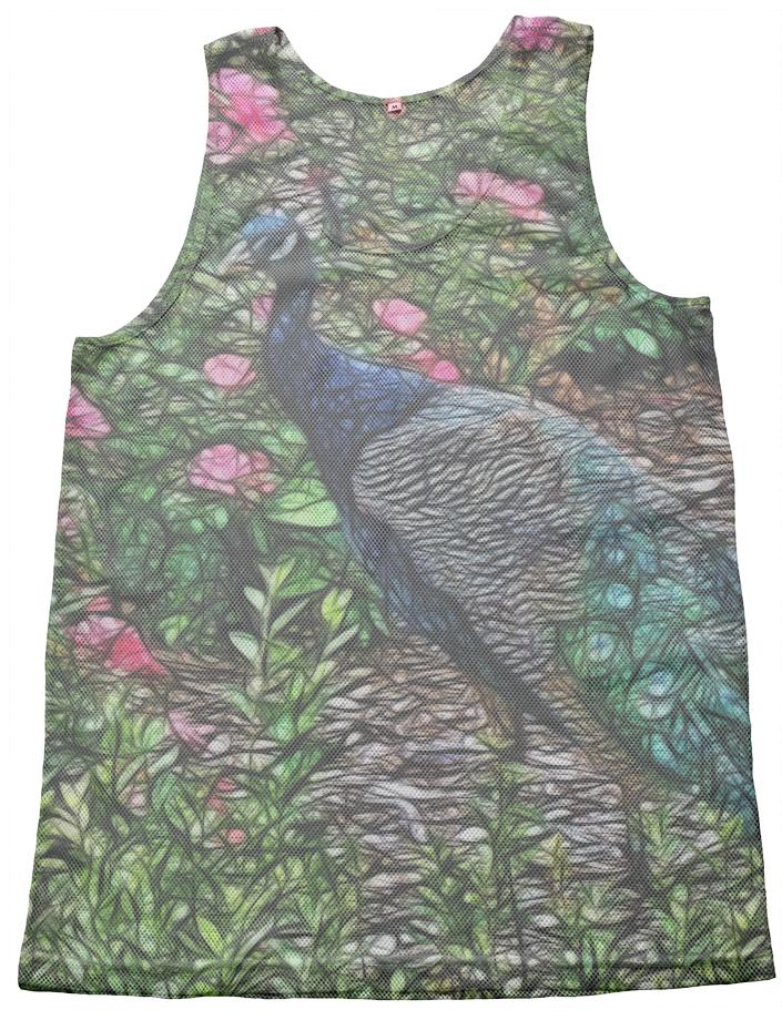 Peacock With Roses Mesh Tank