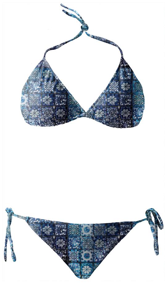 Blue Victorian Sparkle Quilt Bikini