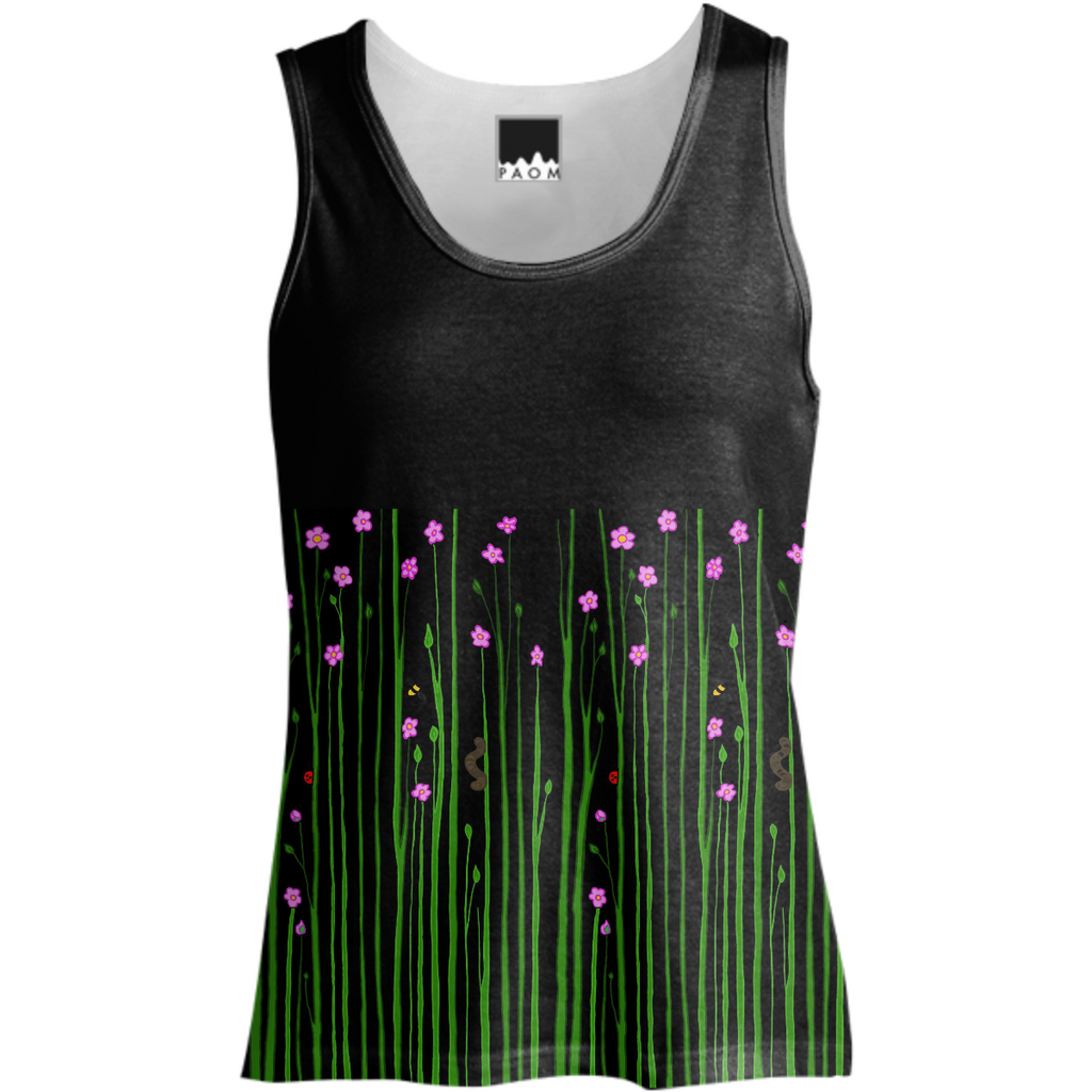 Tall Grass Tank top with Pink Flowers