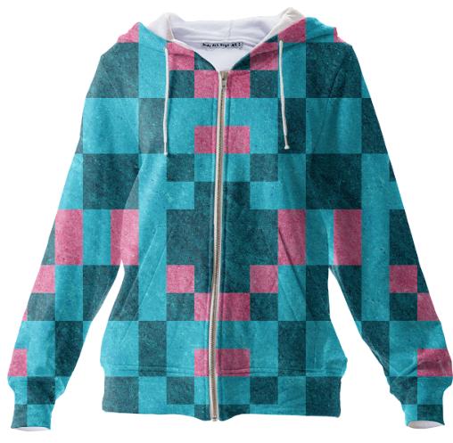 Teal Pink PIxel Zip Hoodie