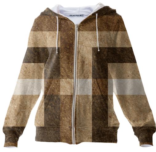 Brown Block Pixel Zip Hoodie