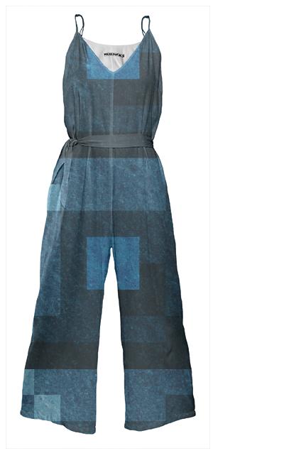 Blue Green Pixel Block Jumpsuit