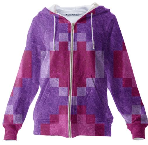 Pink Purple Pixel Heart Zip Hoodie