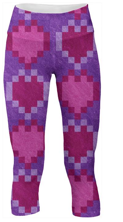 Pink Purple PIxel Heart Yoga Pants