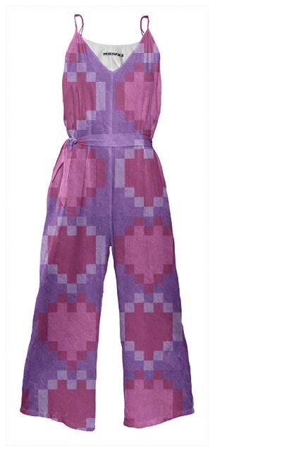 Pink Purple Pixel Heart Jumpsuit