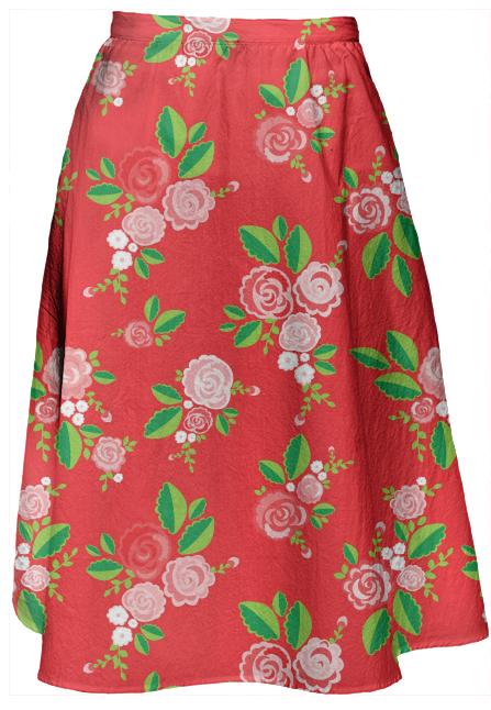 Red Summer Rose Ladylike Skirt