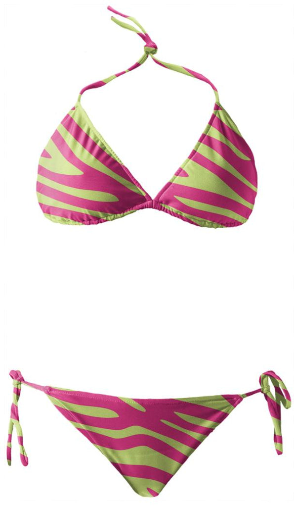 Lime Green and Hot Pink Zebra Stripe Bikini