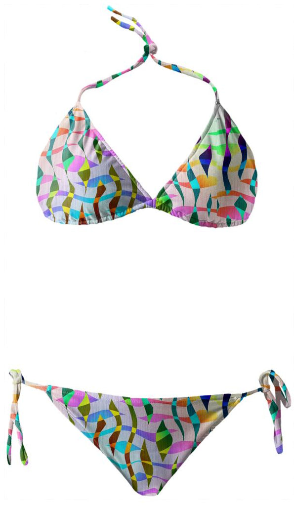 Wavy Rainbow Organic Colour Shapes Textured Bikini