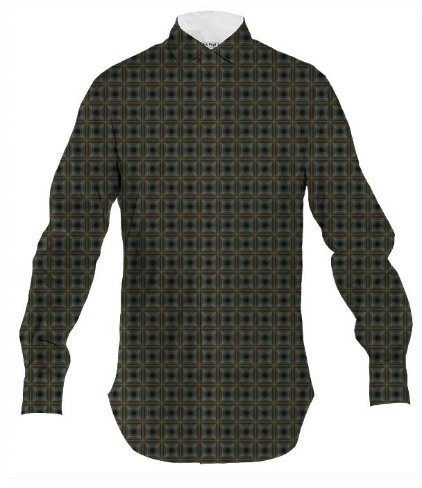 Retro Stacked Squares Tile Pattern Men s Button Down Shirt