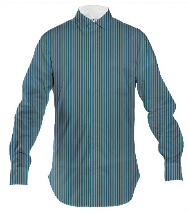 Cool Blue and Teal Stripe Pattern Men s Button Down Shirt