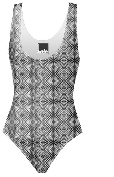 Black and White Abstract Diamond Snake Skin Mosiac One Piece Swimsuit
