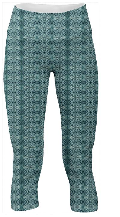 Teal Green Abstract Mosaic Diamond Snake Skin Pattern Yoga Pants
