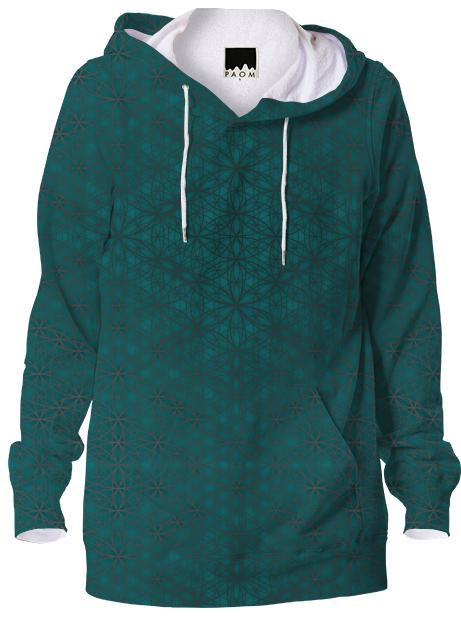 Flower of Life Pattern Teal Grey Pullover Hoodie
