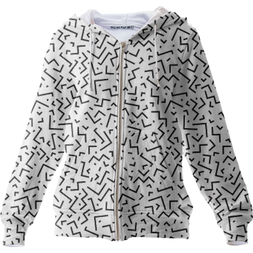 Black and white pattern Zip up hoodie