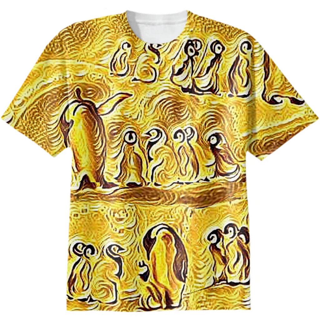 emperor penguins, golden, penguins, black yellow, monochrome, minimalism