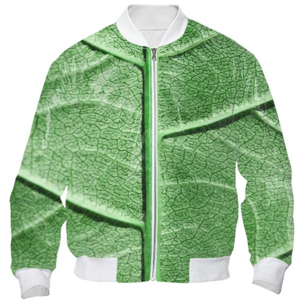 Veined Green Leaf Bomber Jacket
