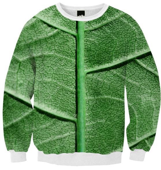 Veined Green Leaf Ribbed Sweatshirt