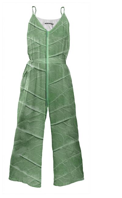 Veined Green Leaf Tie Waist Jumpsuit