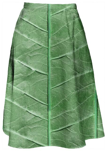 Veined Green Leaf Midi Skirt