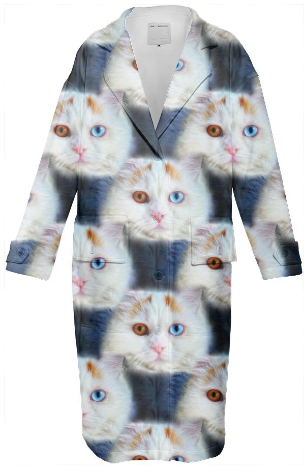 Odd Eyed White Persian Cat Neoprene Trench