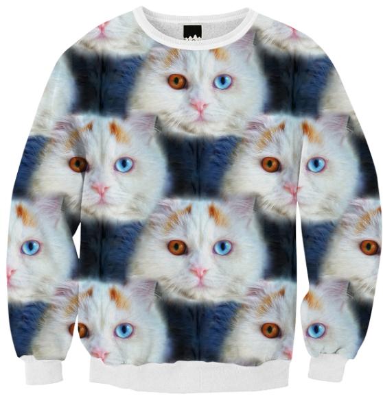 Odd Eyed White Persian Cat Ribbed Sweatshirt