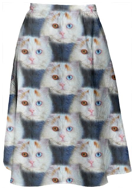 Odd Eyed White Persian Cat Midi Skirt