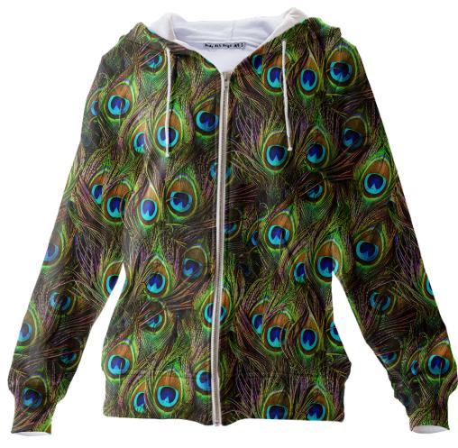 Peacock Feathers Invasion Zip Up Hoodie