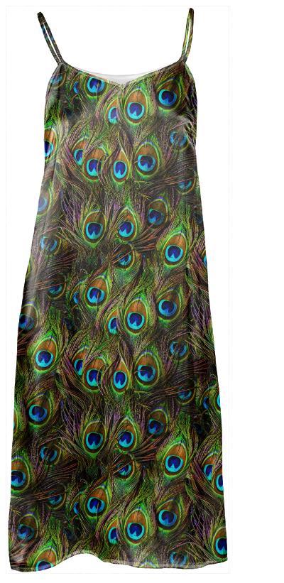 Peacock Feathers Invasion Slip Dress