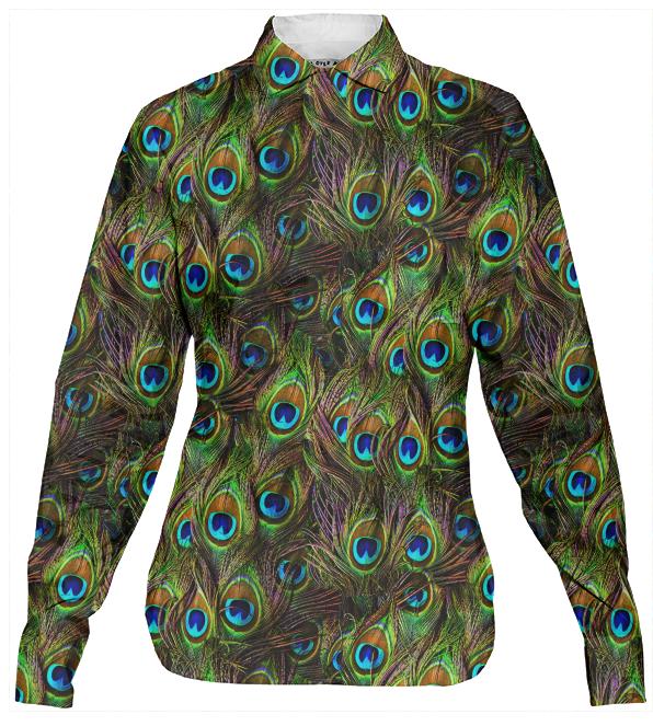 Peacock Feathers Invasion Women s Buttoned Shirt