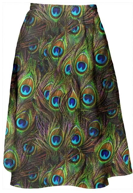 Peacock Feathers Invasion Midi Skirt