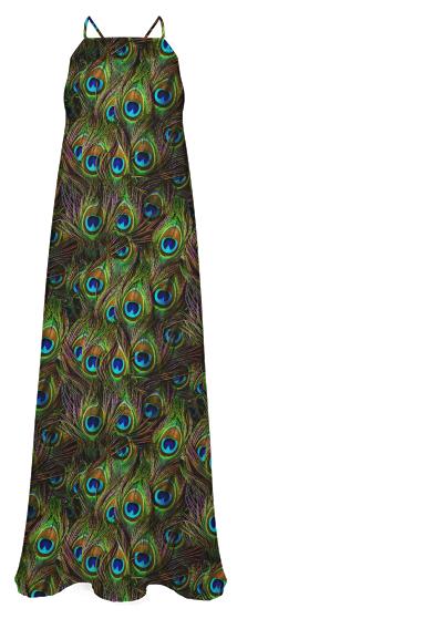Peacock Feathers Invasion Chiffon Maxi Dress
