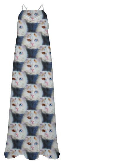Odd Eyed White Persian Cat Chiffon Maxi Dress