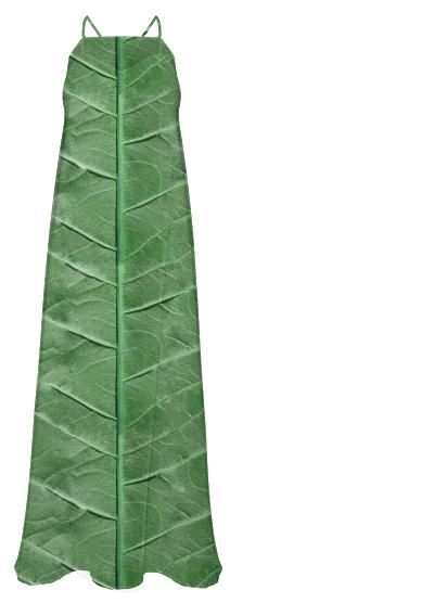 Veined Green Leaf Chiffon Maxi Dress