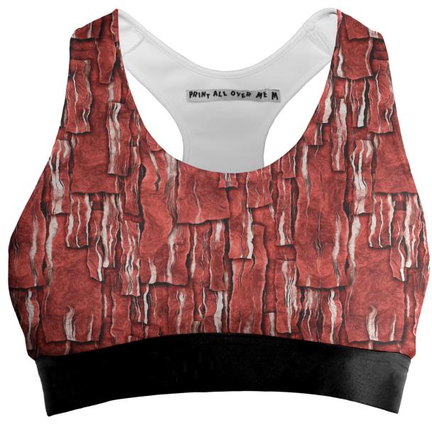 Got Meat Overlapping bacon pieces Sports Bra