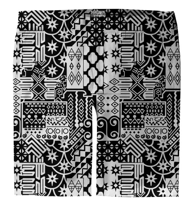 Black and white Geometric African Tribal Pattern Trouser Shorts