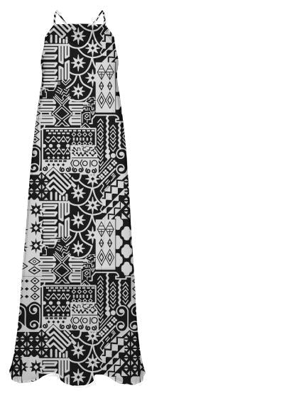 Black and white Geometric African Tribal Pattern Chiffon Maxi Dress