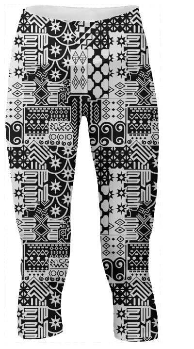 Black and white Geometric African Tribal Pattern Yoga Pants