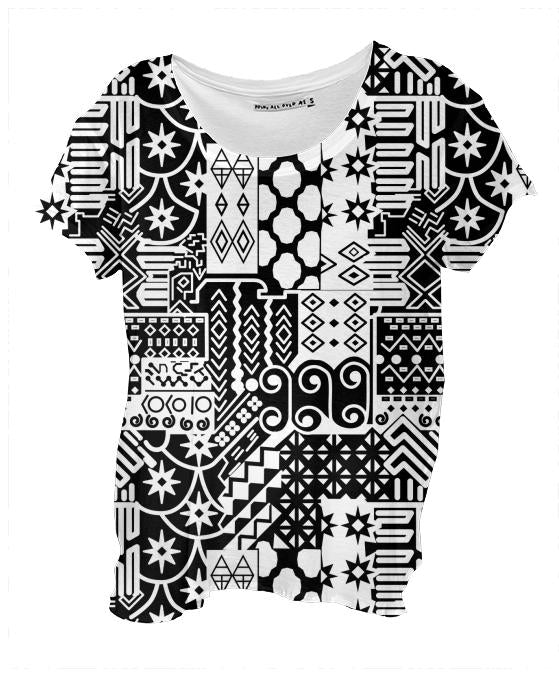 Black and white Geometric African Tribal Pattern Drape Shirt
