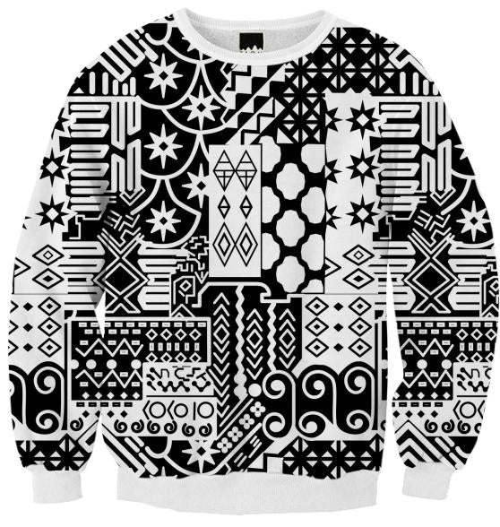 Black and white Geometric African Tribal Pattern Ribbed Sweatshirt