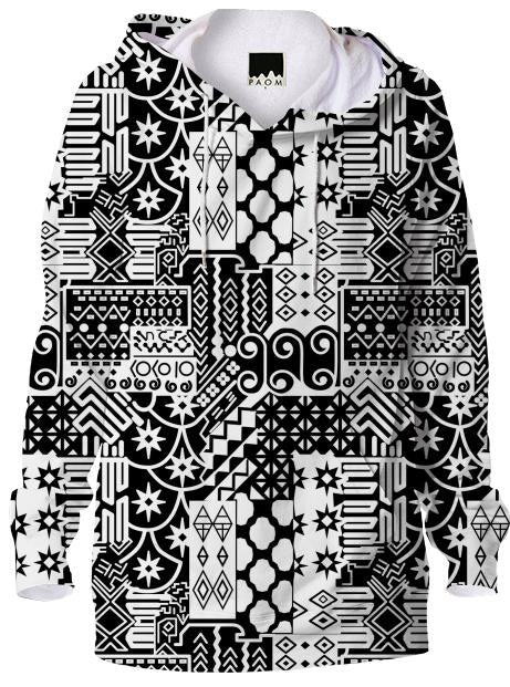 Black and white Geometric African Tribal Pattern Hoodie