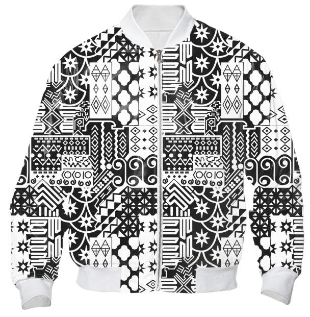 Black and white Geometric African Tribal Pattern Bomber Jacket