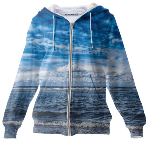 Cloudy day on the beach Zip Up Hoodie