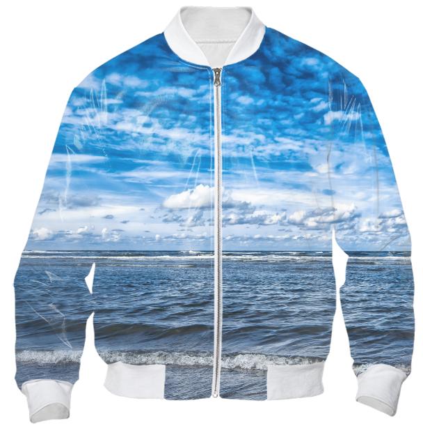 Cloudy day on the beach Bomber Jacket